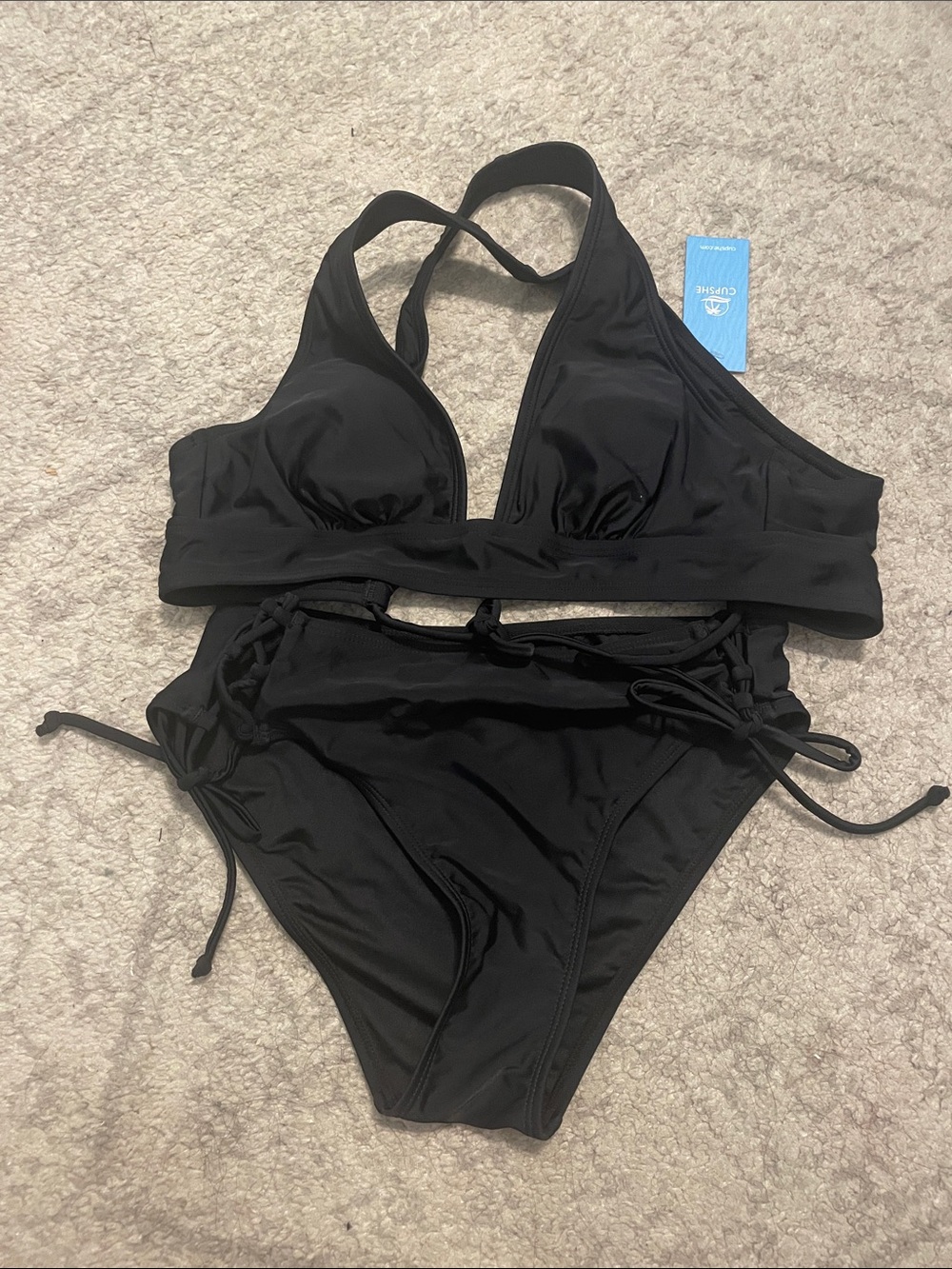 Cupshe Black Lace-Up Two-Piece Bikini